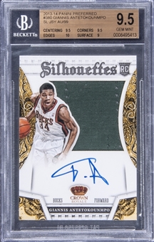 2013-14 Panini Preferred Silhouettes #380 Giannis Antetokounmpo Signed Patch Rookie Card (#67/99) - BGS GEM MINT 9.5/BGS 10